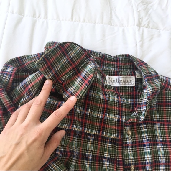 80s VTG Plaid Button Down Shoulder Pads - Picture 5 of 8